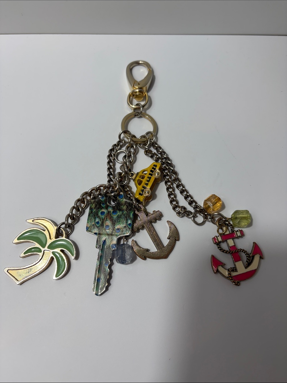 Bag Mixed Charm Keychain with Green Palm & Multicolor Accents